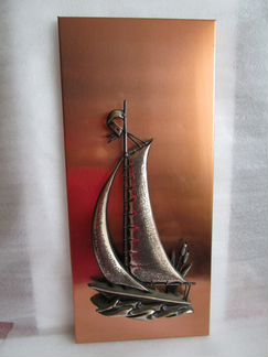 Картина корабль парусник латунь медь англия