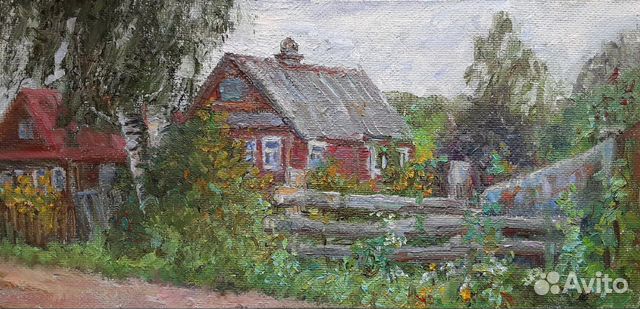 Картина летний пейзаж с домиком деревня 19 на 40