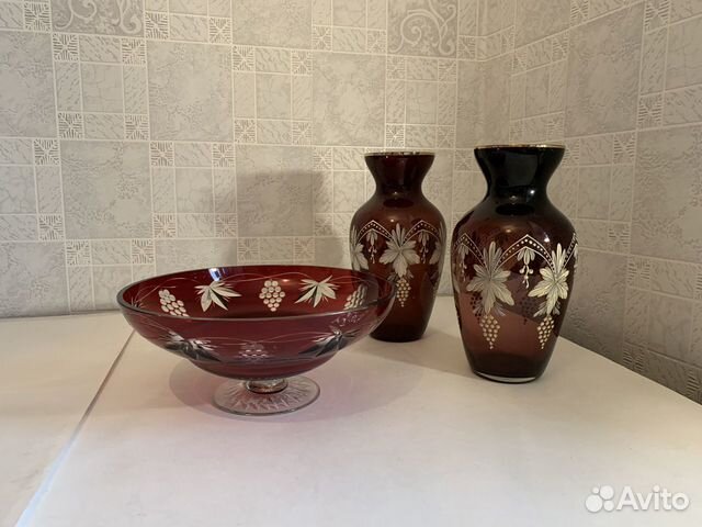 Вазы цветные.Фруктовница.Конфетница.Чехия.Богемия