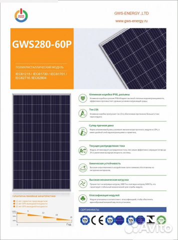 Пять солнечных батарей GWS 280-60