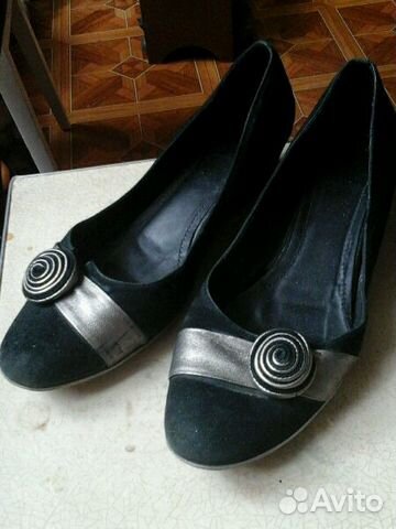 Туфли замшевые на танкетке Черные