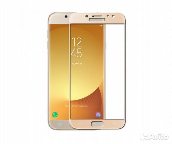 2.5D Защитное стекло samsung J7 (2017) Gold рамка