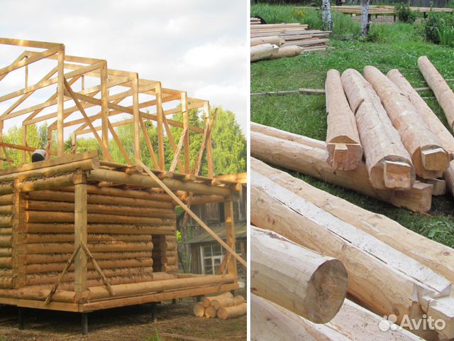 Дом, баня из бревна, сруб 608х504 см + веранда