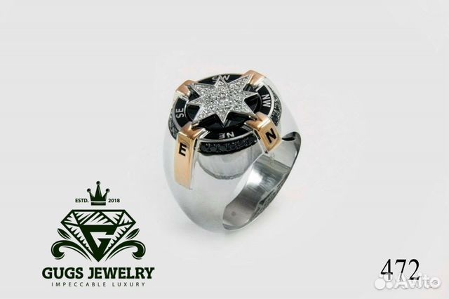 Золотая мужская печатка с бриллиантами