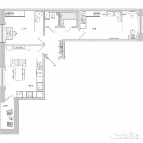 2-к квартира, 65.5 м², 12/17 эт. 2-к квартира, 65.5 м², 12/17 эт.