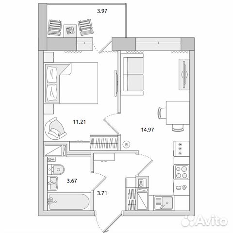 1-к квартира, 37.5 м², 7/15 эт. 1-к квартира, 37.5 м², 7/15 эт.