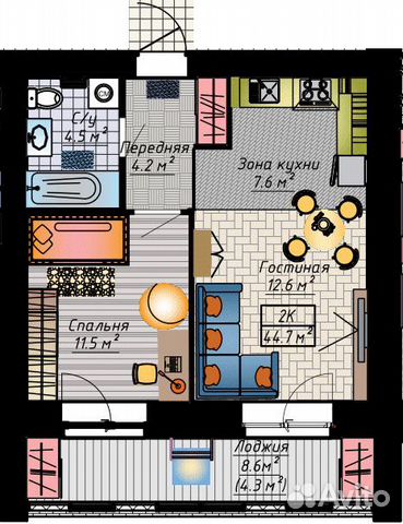 2-к квартира, 45 м², 10/17 эт. 2-к квартира, 45 м², 10/17 эт.