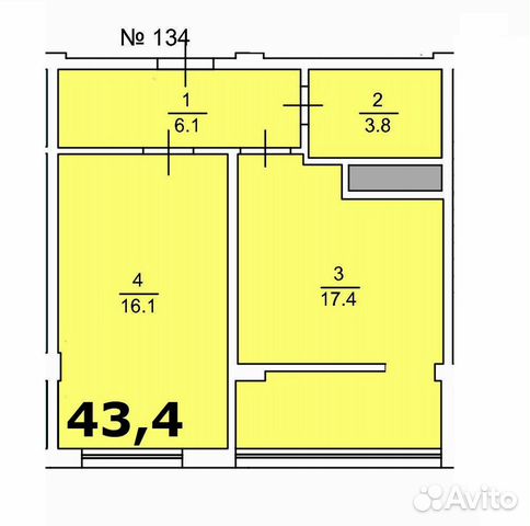 1-к квартира, 43.4 м², 7/8 эт.