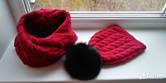 Мериносовая шапка, шарф, снуд. Ручная вязка