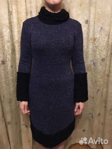 Платье стрейч темно-синее с черной отделкой новое Платье стрейч темно-синее с черной отделкой новое