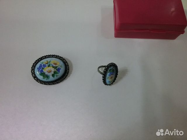 Комплект брошь и кольцо.Финифть Комплект брошь и кольцо.Финифть