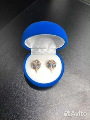 Серьги. Золото 585, с топазами, аметист, хризол и