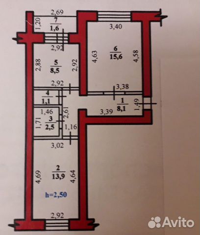 2-к квартира, 54 м², 3/5 эт.
