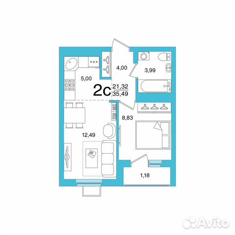 2-к квартира, 35.5 м², 12/26 эт.