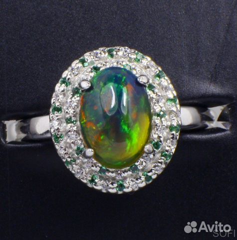 Серебряное кольцо с опалом и фианитом натуральным