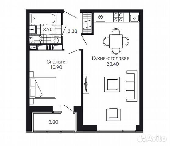 1-к квартира, 42.7 м², 8/12 эт. 1-к квартира, 42.7 м², 8/12 эт.