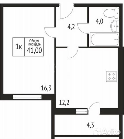1-к квартира, 41 м², 6/9 эт.