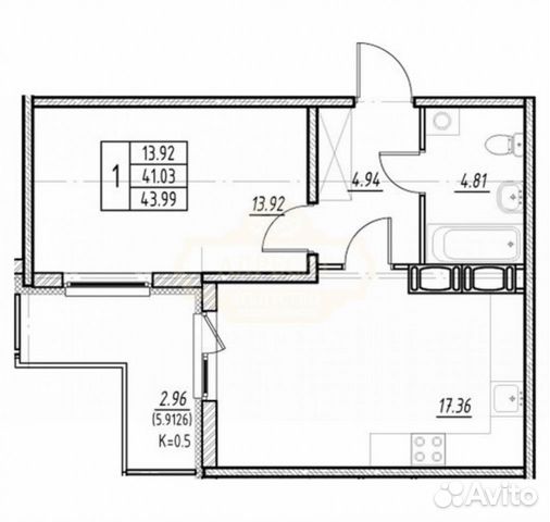 1-к квартира, 41 м², 14/24 эт.