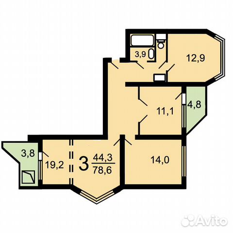 3-к квартира, 78.6 м², 13/13 эт. 3-к квартира, 78.6 м², 13/13 эт.
