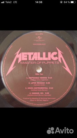 Винил Metallica “Master of Puppets” 1986,RE Винил Metallica “Master of Puppets” 1986,RE