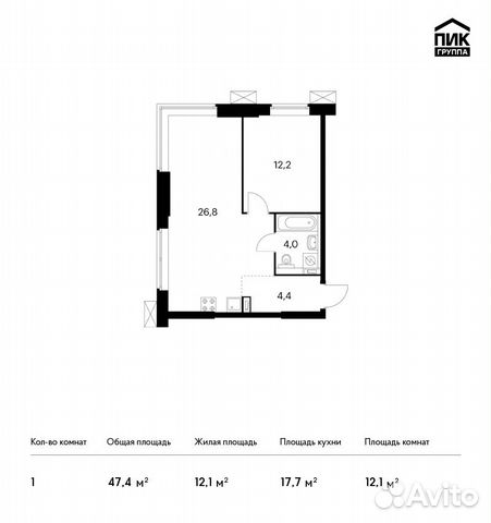 1-к квартира, 47.4 м², 11/28 эт. 1-к квартира, 47.4 м², 11/28 эт.