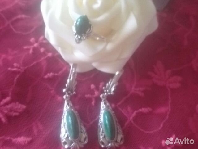 Серьги серебро малахит винтаж