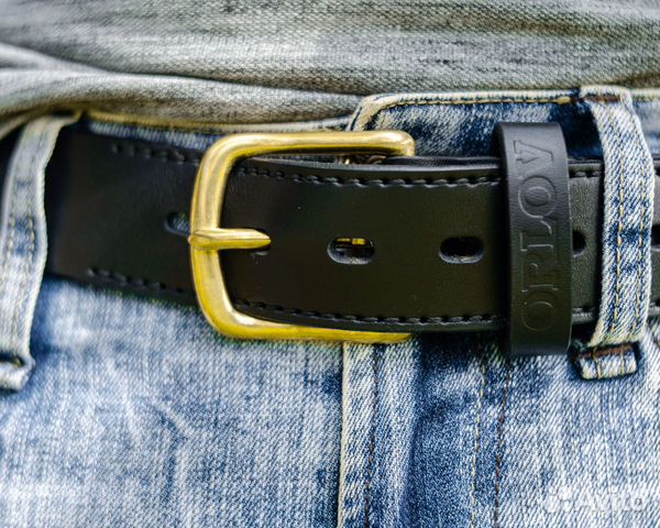 Ремень из натуральной кожи бизона. Пряжка латунь