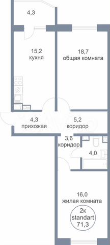 2-к. квартира, 71,3 м², 1/17 эт.