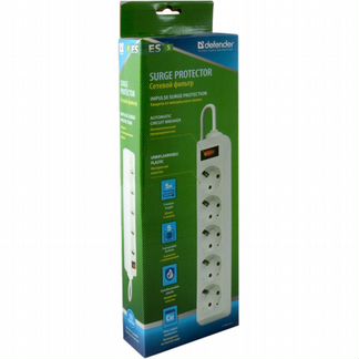 Сетевой фильтр Defender 1.8m 5 розеток, чёрный Нов