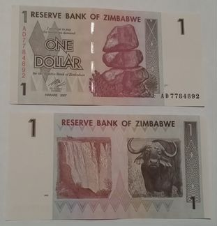 Банкноты Зимбабве 1 доллар 2007 год UNC новые