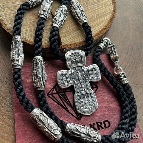 Шнурок гайтан и серебряный крест