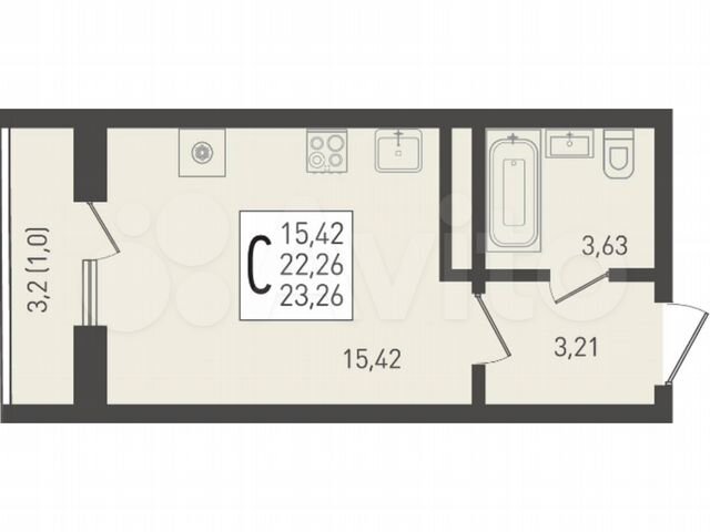 Квартира-студия, 23,3 м², 24/24 эт.