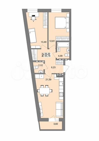 2-к. квартира, 65,5 м², 16/19 эт.