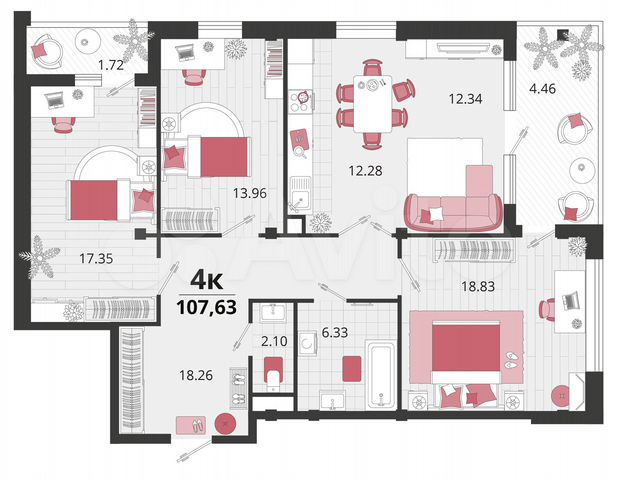 4-к. квартира, 107,6 м², 24/24 эт.