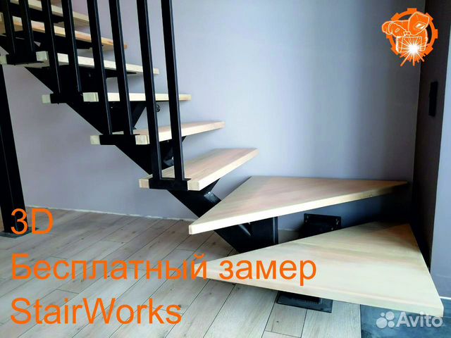 Лестница на металлокаркасе монокосоур 140х100 мт.1
