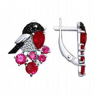 Серебряные птицы снегири Серьги кольцо брошь