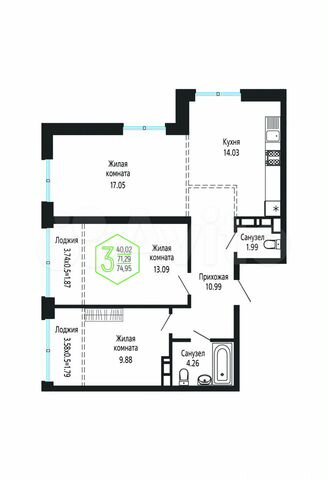 3-к. квартира, 75 м², 14/24 эт.