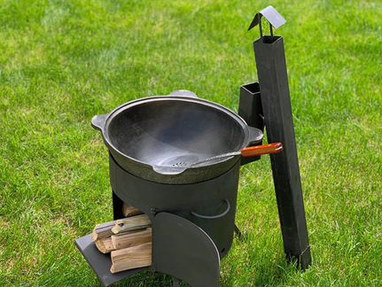 Комплект печь+казан 6-22л 2мм сталь с дымоходом