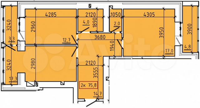 2-к. квартира, 75,8 м², 4/9 эт.