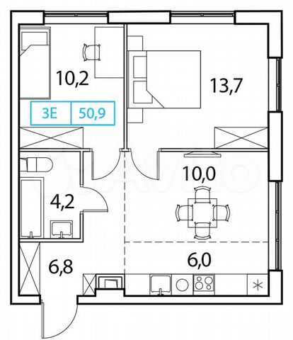 3-к. квартира, 50,9 м², 16/17 эт.