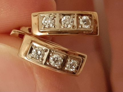 Серьги золотые СССР с бриллиантами