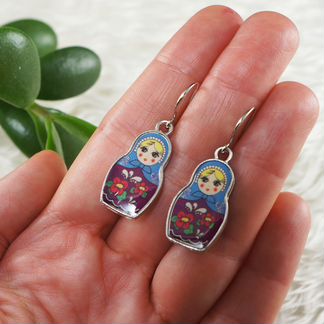Серьги Матрешки васильковые