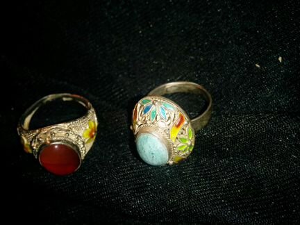 Кольца серебряные безразмерные, филигрань с эмалью