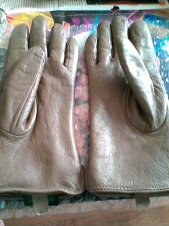 Перчатки кожа, р 8,5 б/у, перчатки и шапка мужскии