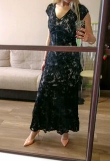 Платье вечернее в пол чёрное кружевное