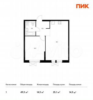 1-к квартира, 49.3 м², 4/33 эт.