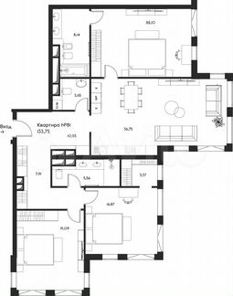 3-к квартира, 133.8 м², 13/17 эт.