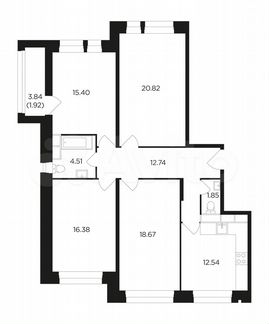 4-к квартира, 104.5 м², 2/22 эт.