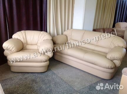 Новая кожаная мебель диван и кресло