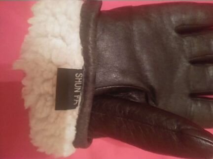 Перчатки мужские кожаные, внутри меховые, теплые в
